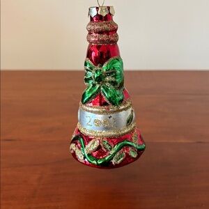 Vintage Glass Christmas Ornament – Finial / Tower Shape – Red Green Gold Glitter